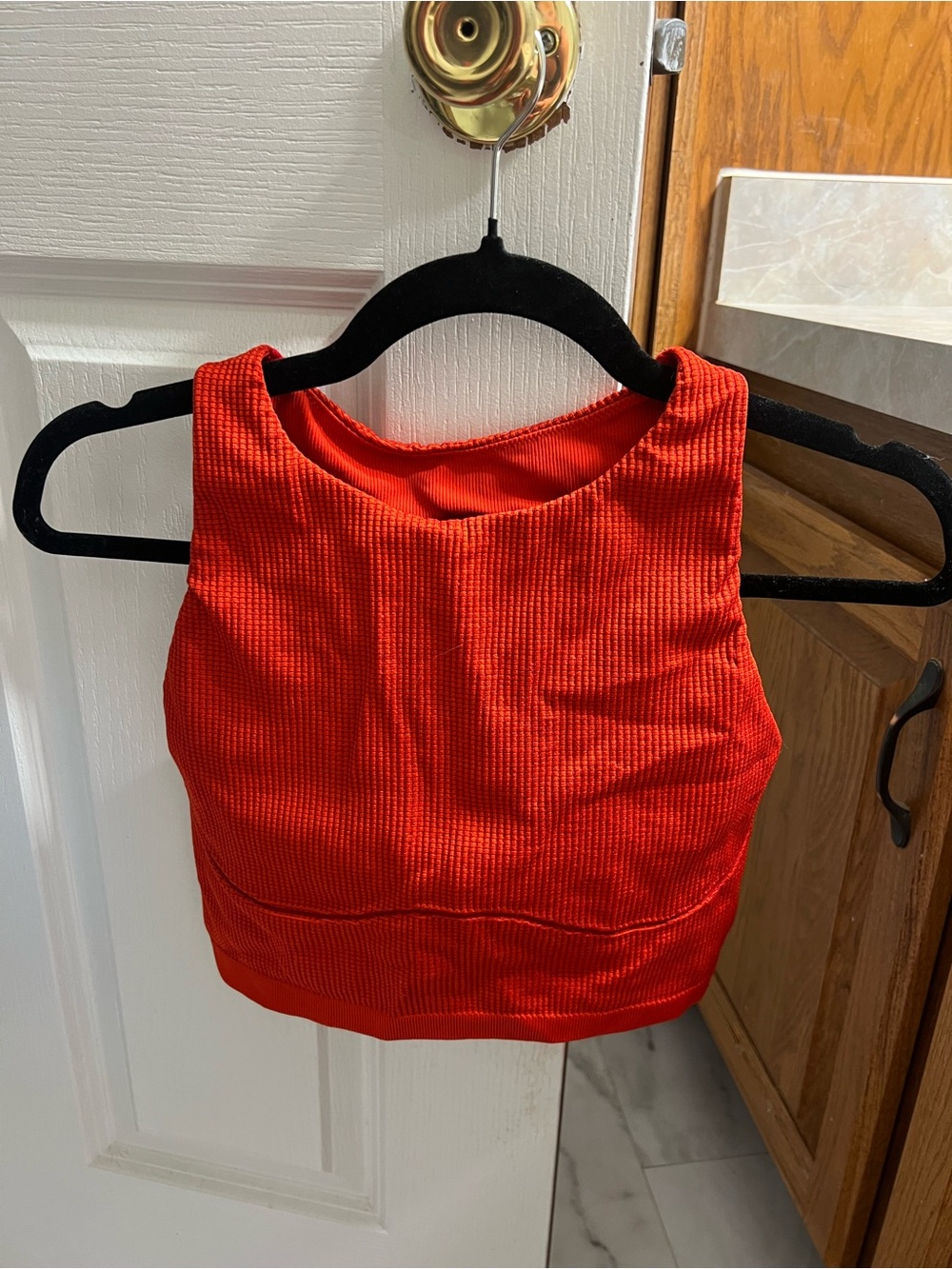 aerie Bright Red Ribbed Crop Tank